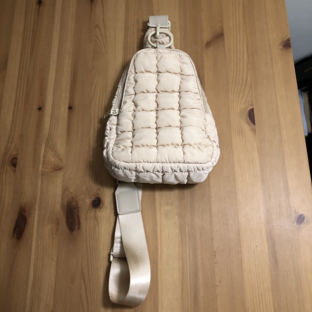 Urban Fit By Urban Expressions Nylon Puffer Quilted Sling Bag Beige